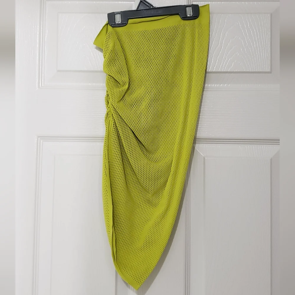 SKIMS Recycled Swim Warp Asymmetrical Knit Cover Up Ruched Sarong in Citrus